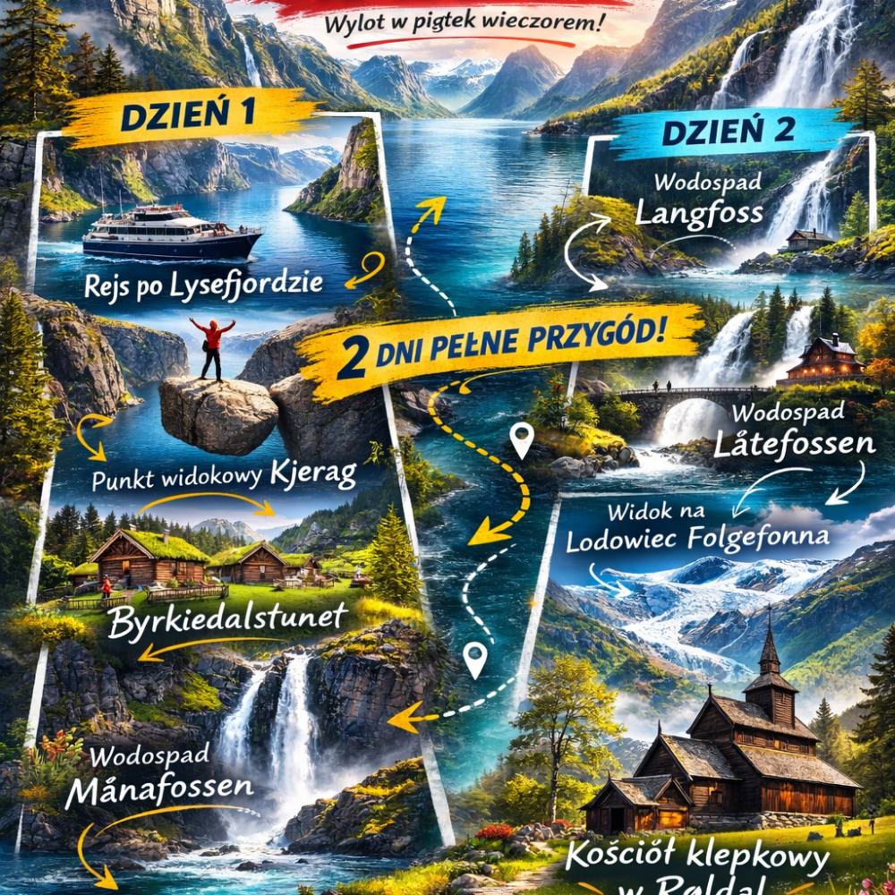 WEEKEND W NORWEGII - LYSEFJORD, KJERAG I WODOSPADY